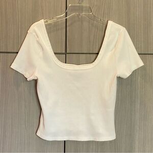 NEW Universal Thread White Large Cropped Short Sleeve Scoop Neck Ribbed T-shirt